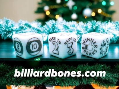 BILLIARD BONES® Billiards Dice Game Set with 3 Regulation Engraved Dice, Pool Game Accessory for cue case