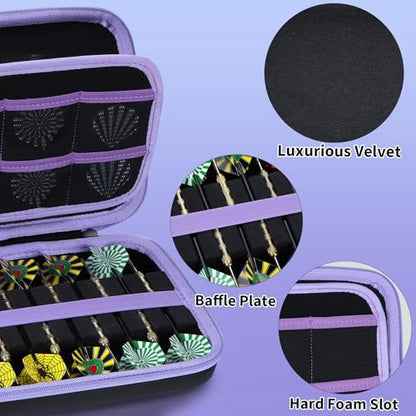Case Compatible for 12 Darts, Holds Darts and Extra Accessories - color: Black+Purple