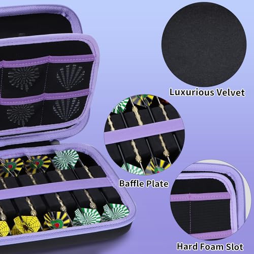 Case Compatible for 12 Darts, Holds Darts and Extra Accessories - color: Black+Purple