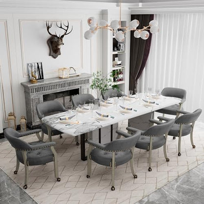 Set of 4 Dining Chair with Casters, Accent Captains Chairs with Wheels & Arms,Wheeled Roller Wood Chairs for Kitchen & Game Poker Table,Grey 1318GY(NO Table!) - color: Antique Grey&gray