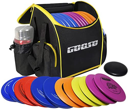 12 PCS Disc Golf Set with Bag Portable Disc Golf Backpack Holds 28+ Discs | Disc Golf Discs for Beginner with Putter, Midrange, Driver Free Stand Bag Design for Convenient Use - color: Yellow