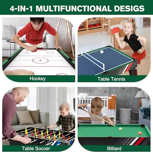 Multifunctional 4-in-1 Adult Game Table Set, Perfect for Homes, Game Rooms, and Parties, Featuring ice Hockey, Foosball, Billiards, and Table Tennis