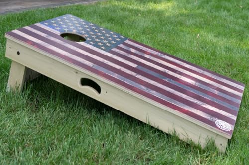 Slick Woody's Professional-Grade Cornhole Boards - 4'x2' Solid Wood Regulation Woodgrain Flag Bean Bag Toss Game with 8 Resin Filled Bags - color: Grey Wood Pattern