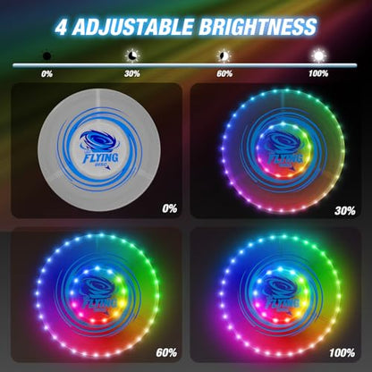 HYES 2 Pack Light up Flying Discs for Kids, 45 LEDs, 14 Lighting Modes, Rechargeable Glow in The Dark Flying Ring for Beach, Camping, Outdoor Game, Sport Toys for Teens Boys Adult - size: 2PCS: 10in + 10in