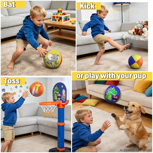 Silent Indoor Foam Soccer Ball Size 3 for Toddler 1-3 Kids 3-5, No Pump Needed, Never Flat, Wrapped with Durable Plush Fabric Small Soft Ball for Baby Little Kids First Gifts