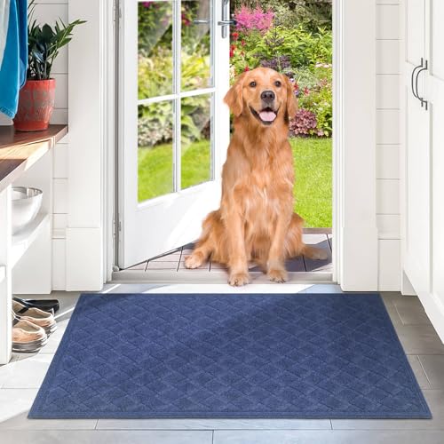 BZ33 Heavy Duty Front Door Mats Non Slip Rubber Backing Entrance Mat Shoes Scraper Welcome Mat - color: 24" X 36" Weave Navy【regular Door】