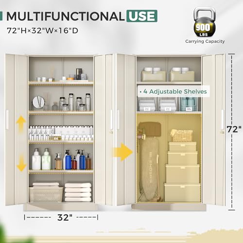 Greenvelly Metal Garage Storage Cabinet, 72” Locking Steel Garage Cabinet with 2 Doors and 4 Shelves, Tool Cabinets, Metal File Cabinet for Home Office, Basement, Classroom, Grey(32" ×16") - color: Grey, style: 72"H