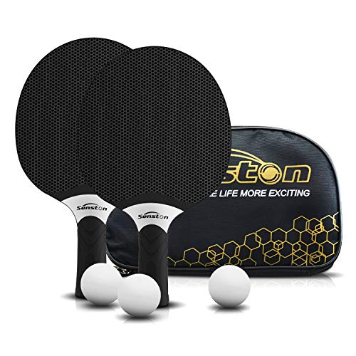 Senston Table Tennis Rackets Set, Professional Table Tennis Racket with 3 Balls, Composite Rubber Ping Pong Paddle Set - color: Black