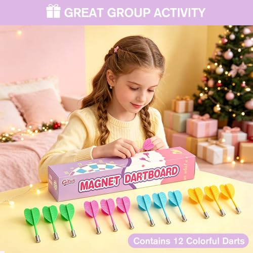 Gitus Magnetic Dart Board Outdoor Game for Teen Girls with 12 Darts, Toys Gifts for Teenage Girls Age 8 9 10 11 12 13 14 15 16 Teen Girl Room Bedroom Purple Decor