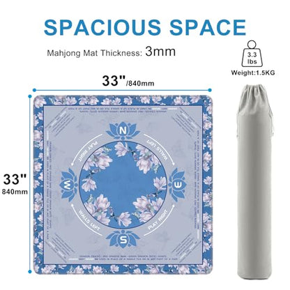 LZSIG Blue Foral Mahjong Mat for Table with Printed Rules, 33×33 Inches | Anti-Slip, Waterproof, Noise-Reducing Table Cover for American Mahjong, Poker, Board Games , Dominoes, and Card Games - color: Blue-3