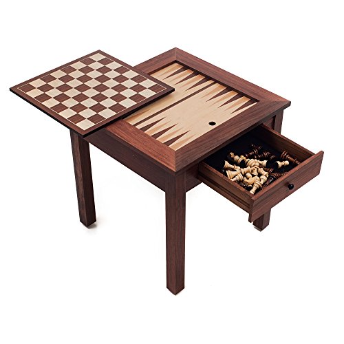 Game Table - 3-in-1 Reversible Tabletop with Veneered Wood, Chess, and Backgammon Gameboards - Game Room Furniture by Trademark Games