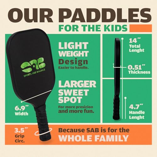 Pickleball Set – Fiberglass Paddles for Adults & Kids, Balls & Bag – Starter Kit for Families & Beginners, Gift Ready – Ideal for Schools, Clubs & Corporate Events – SAB Sports and Balance - style: Family Set