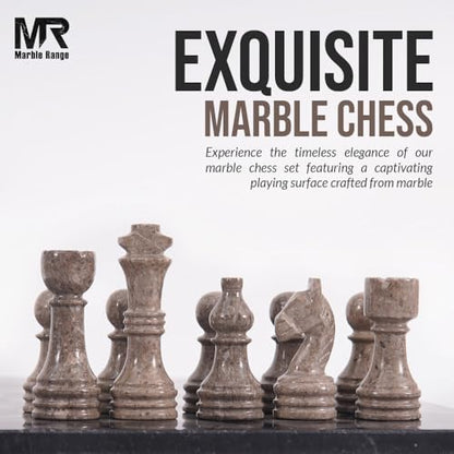 Marble Chess Set 15" Inches Black and Oceanic with Storage Box and 2 Extra Queen Handmade Luxury Board Games for Adults, Ideal Marble Chess Board Game Set & Chess Pieces - color: Black & Oceanic