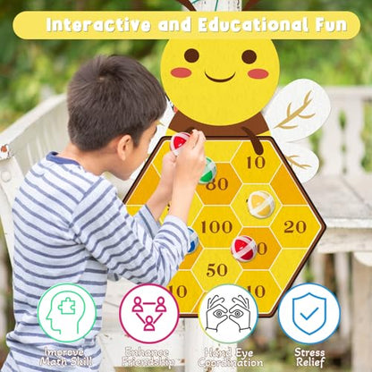 Yquqwn Bee Dart Game for Kids, Cute Bee Toss Game Includes 12 Sticky Balls and Hanging Hook for Birthday Party Games Family Gatherings Indoor Outdoor Activities Gifts