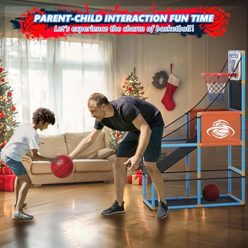 Arcade Basketball Game Set Boy Toys: Indoor Basketball Hoop with 4 Balls Outdoor Sports Toy for Kids 3-12 Years Old Adjustable Height with Air Pump Kid Party Games Birthday Gifts for Boys Girls Teens - style: Blue Standard Basketball Hoop