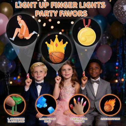 36 Pack Basketball Party Favors LED Finger Lights, Glow in the Dark Sports Birthday Party Supplies, Goodie Bag Stuffers Classroom Treasure Box Prizes for Kids - style: Basketball