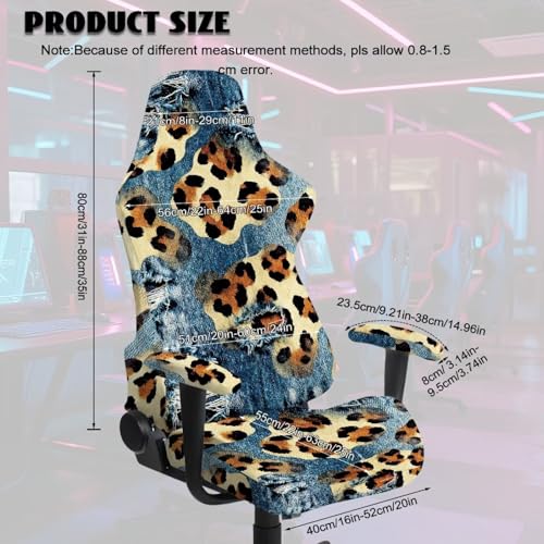 Suobstales Cowboy Leopard Print Gaming Chair Cover with Armrest Covers, Stretch Computer Desk Chair Covers Gamer Chair Slipcovers for Reclining Racing Gaming Chair - color: Cowboy Leopard