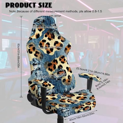 Suobstales Cowboy Leopard Print Gaming Chair Cover with Armrest Covers, Stretch Computer Desk Chair Covers Gamer Chair Slipcovers for Reclining Racing Gaming Chair - color: Cowboy Leopard