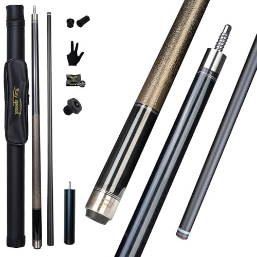 Glass Fiber Pool Cue with Case Canadian Maple Wood Pool Stick Low Deflection Cue Stick Pool Cue Kit with Case,Gloves,Tips and Extension - color: Black