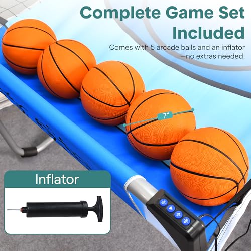 Heavy Duty Dual Hoop Basketball Shootout Indoor Home Arcade Room Game with Double Basket Ball Shot Scoreboard and Play Timer Fold-up for Kids and Adults Player with Pre-Assembled Frame