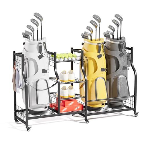 Ultrawall Golf Bag Storage Rack Organizer, Golf Bag Holder Stand for Garage, Golf Equipment Rack - size: 57.75in-Holds 3 Golf Bags