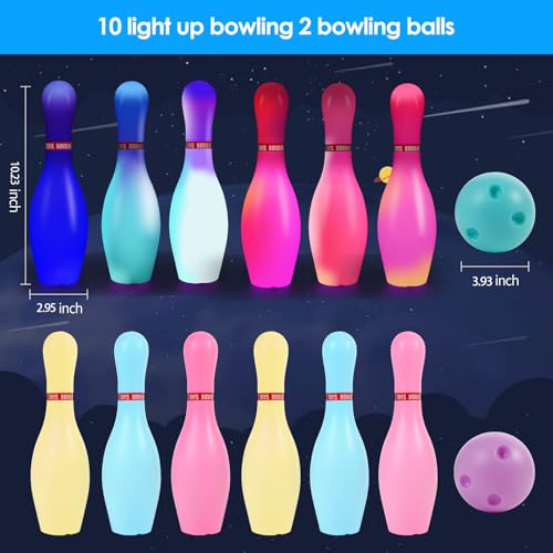 Light Up Bowling Set, Glow in The Dark Bowling Pins for Outdoor and Indoor Kids Games Fit Christmas New Year Party Gift, Kids Education Motor Skills Toys(bolwing pin 10.23in)