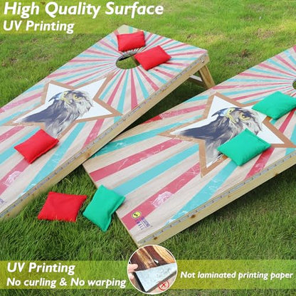 LED Cornhole Board Set 4FTx2FT Solid Wood Regulation Size Cornhole Set with LED Lights Includes 8 Cornhole Bags for Adults (Eagle, 4'x2')