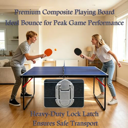 RAKON Foldable Table Tennis Table Portable Ping Pong Table with Net 2 Paddles,3 Balls,Portable Ping Pong Family Game Tables for Outdoor Indoor Use, Blue