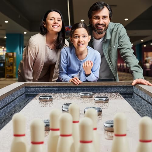 VEVOR Shuffleboard Table, 9 ft Shuffleboard for Family Game Rooms, 2 in 1 Shuffleboard and Bowling Combo Game Set, with Scratch-Resistant Playfield, Legs, 8 Pucks, Bowling Set, Wax, and Table Brush - size: 9ft