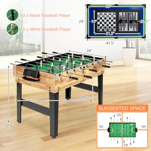 GYMAX Multi Game Table, 10 in 1 Combo Game Table w/Foosball Table, Hockey, Pool Table, Ping Pong, Shuffleboard, Bowling & 4 Board Games, Game Tables for Game Room, Home, Family - color: Natural