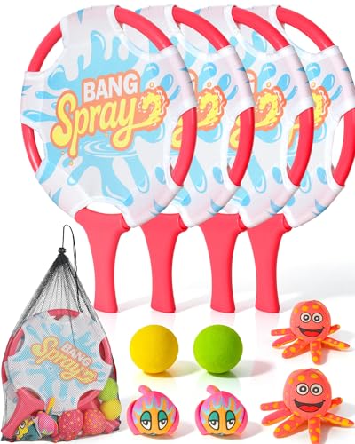 Water Paddle Toss Game for Kids & Family, Floating Beach Paddle Game with 4 Paddles, 4 Animal-Shaped Balls and 2 Round Balls, Pool Beach Toys for Kids, Indoor Outdoor Catch Game for Yard Lawn Sand - size: 4pcs