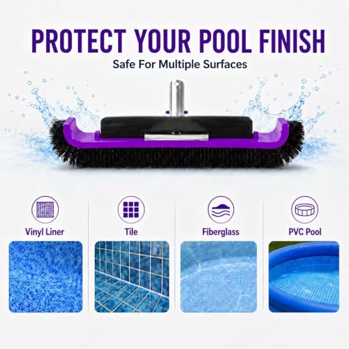 17.5" Pool Brush Head, Curved Swimming Pool Cleaning Brush with Reinforced Aluminum Back & Nylon Bristles, Heavy Duty Scrubber for Pool Walls, Tiles Floors, Purple - color: Purple