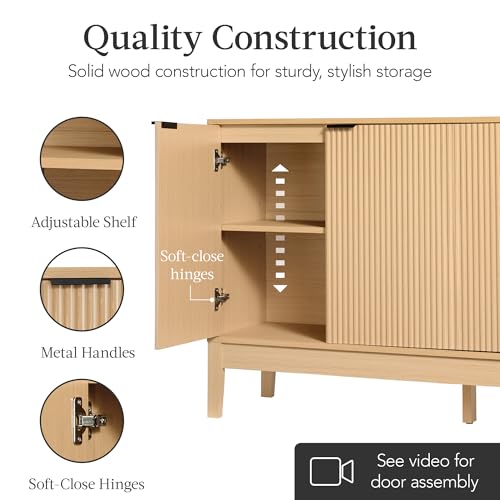 Best Choice Products 55" Modern 4-Door Sideboard Storage Cabinet, Buffet, Media Cabinet, Cupboard, Entryway Accent Table, Bookcase w/Reed Panels and Adjustable Shelves – Natural - color: Natural