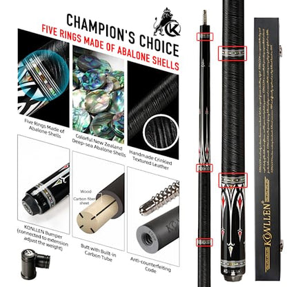 KONLLEN 58 Inch 19oz Carbon Fiber Pool Cue Stick | low deflection,10.5/11.5/12.5mm tips,weight-adjustable design,3/8x8 joint,handcrafted inlay,premium handle - color: AS-2F-12.5mm
