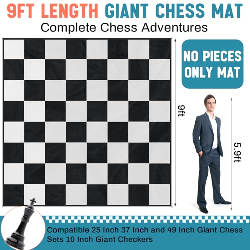 9x9ft Giant Chess Game Mat Nylon Board Mat for Outdoor with 4 Ground Nails and Storage Bag, Compatible with 25 37 49 Inch Giant Chess Sets and 10 Inch Large Checkers, Checker Not Included - size: 9x9ft