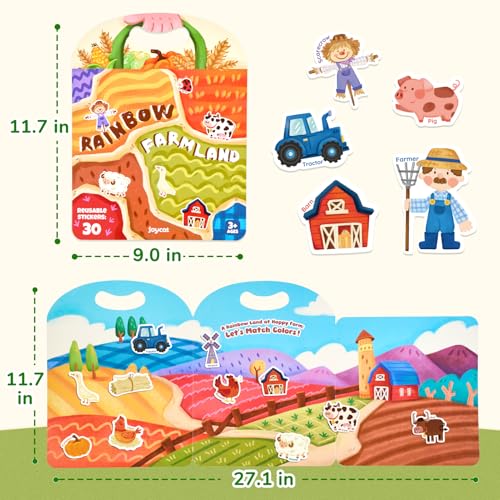 JoyCat Reusable Sticker Book - Animal Stickers for Toddlers, Kids Sticker Activity Book, Travel Toys for Road Trip, Car & Airplane, Educational Learning Gifts for Boys and Girls Ages 3-5 (Farm) - style: Farm