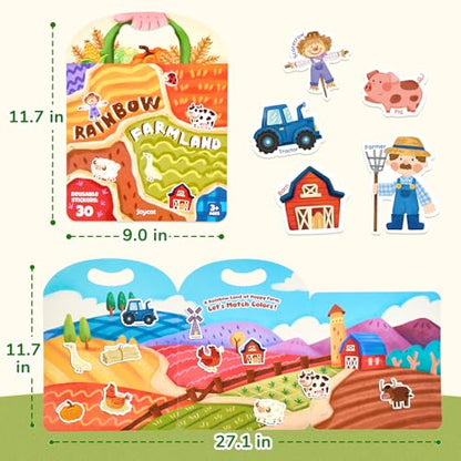 JoyCat Reusable Sticker Book - Animal Stickers for Toddlers, Kids Sticker Activity Book, Travel Toys for Road Trip, Car & Airplane, Educational Learning Gifts for Boys and Girls Ages 3-5 (Farm) - style: Farm