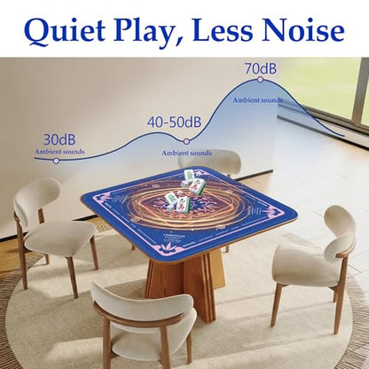 Blue Mahjong Mat for Table, American Mahjong Mat with Rules, 32.4x32.4 in 3MM Non-Slip Noise-Reducing Neoprene Table Cover with Carrying Bag for Mah Jongg, Poker, Card Games - color: Blue With Rules