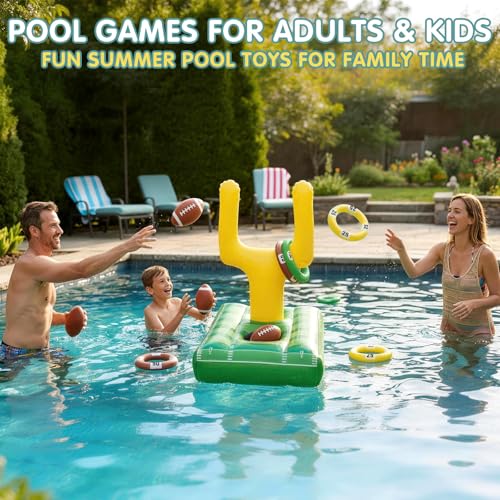 Inflatable Football Pool Ring Toss Game - 3-in-1 Floating Football Target for Swimming Pool, Backyard & Beach - Heavy Duty PVC Pool Toys for Kids and Adults Summer Party Games