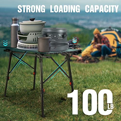 VILLEY Portable Camping Table with Adjustable Legs, Lightweight Aluminum Folding Beach Table with Carrying Bag for Outdoor Cooking, Picnic, Beach, Backyards, BBQ and Party - Green - color: Green