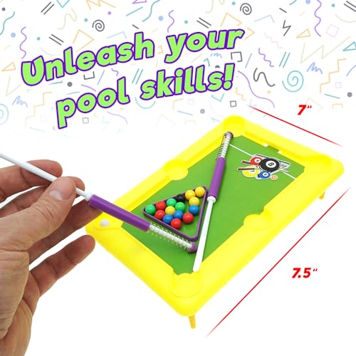 JA-RU 12 Inch Mini Pool Table Set (Mini Billiards) w/ 2 Cue Stick & Pool Balls. Portable Travel Size Mini Arcade Game. Office Desk Toys & Tabletop Games. Party Favors. 209 - style: 3 Pack