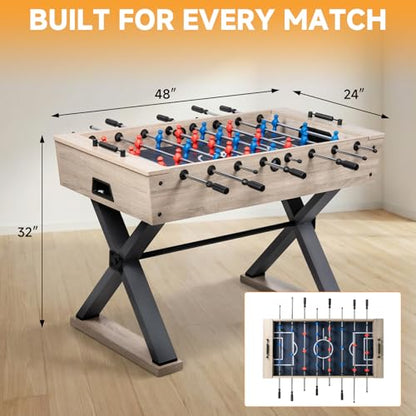 48-inch Foosball Table, Soccer Game Table for Adults, Competition Sized Soccer Table for Home, Office, or Game Room, Family Game Night with 2 Balls, Hard Laminated Surface
