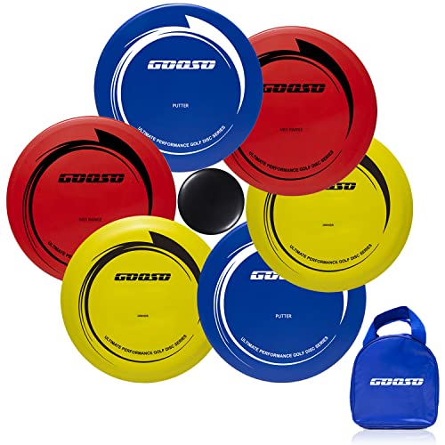 GOOSO Disc Golf Set - Driver, Mid-Range and Putter Discs with Disc Golf Bag for Outdoor and Backyard, Comfortable Plastic, 6 Pack | Driver, Mid-Range and Putter Discs with Comfortable Plastic - style: Bag Blue