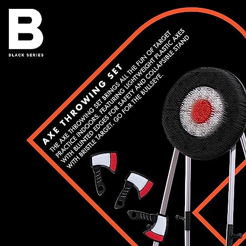 Black Series Axe Throwing Target Set, Includes 3 Axes & Bristle Target, Lightweight Plastic Axes with Blunted Edges, Safe for Indoor & Outdoor Use, Fun Party Activity Game
