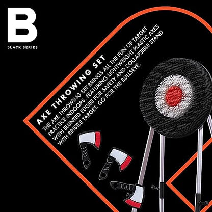 Black Series Axe Throwing Target Set, Includes 3 Axes & Bristle Target, Lightweight Plastic Axes with Blunted Edges, Safe for Indoor & Outdoor Use, Fun Party Activity Game