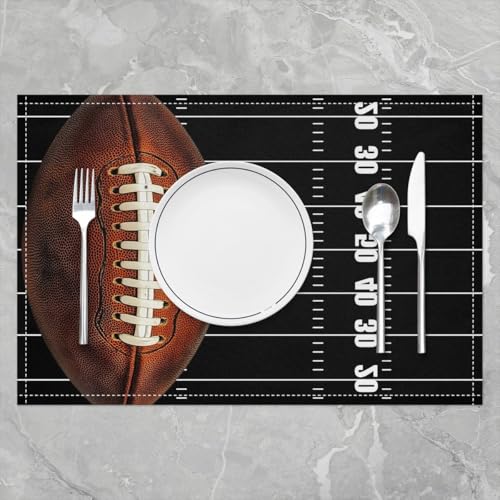 Erosebridal Football Placemats Set of 4 12x18 Sports Place Mat for Kids Teens Men Ruler Stripe Soccer Ball Game Geometric Black Brown Heat Resisting Table Mats - color: Black Brown