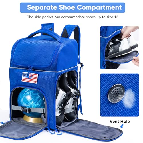Bowling Ball Backpack with Cup Stand & Polisher Bag, Single Ball Bowling Bag with Separate Shoe Compartment