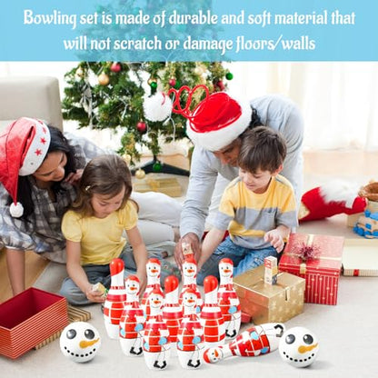 Libima 12 Pcs Christmas Bowling Set Santa Claus Snowman Bowling Set 10 Soft Foam Bowling Pins 2 Bowling Balls Set Toy Bowling Set for Game Indoor Outdoor Xmas Party Supplies - color: White, style: Snowman