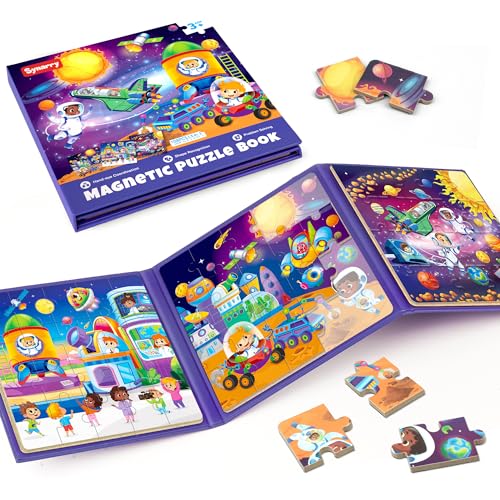 SYNARRY Magnetic Puzzles for Toddlers 3-5, Space Planets Solar System Travel Puzzles for Kids Ages 4-6, Easter Basket Stuffers Gifts for Kids, Car Airplane Road Trip Activities Magnet Games Toy - style: Space