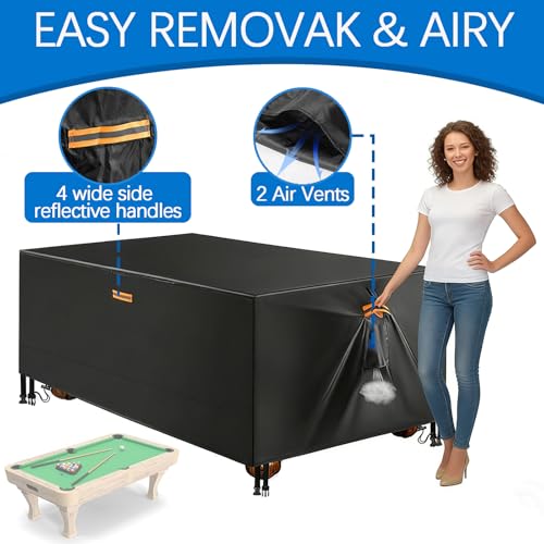 Waterproof Billiard Table Cover 6/6.5/7/7.5/8/8.5/9/10/12ft with Air Vents Handles Pool Table Covers Full Cover 600D Heavy-Duty Protection for Snooker Tables Covers,Grey,6.5FT(84"×48"×32") - color: Grey, size: 6.5FT(84"×48"×32")